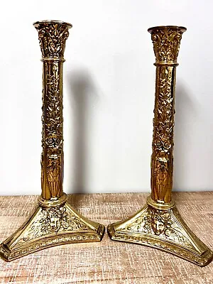 Vintage Pair Of Two Brass Ornate Candle Stick Holders Wedding Church Altar 12.5  • $225