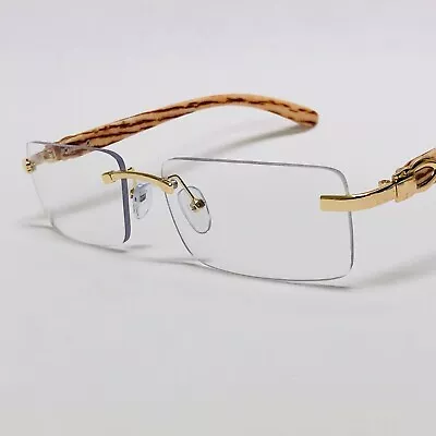 Retro Wood Buffs Vintage Style 90s Gangster Rimless Clear Lens Square EyeGlasses • $13.99