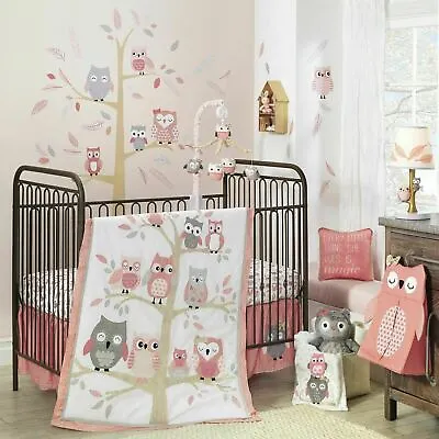 $99.97 • Buy Lambs & Ivy Family Tree Collection 4 Piece Crib Bedding Set Quilt Owls Pink Gray