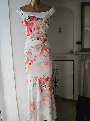 £33 • Buy Lipsy @ ASOS Delilah White Floral Size 10 12 Bardot Fishtail Mermaid Maxi Dress