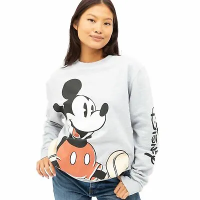 Official Disney Ladies Mickey Mouse Sitting Oversized Print Sweatshirt Gry  S-XL • £19.99