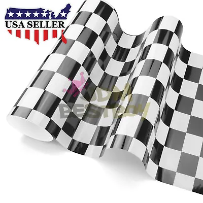 2pcs 4 X8  Sample Black White Checker Racing F1 Auto Car Vinyl Wrap Sticker • $4.99