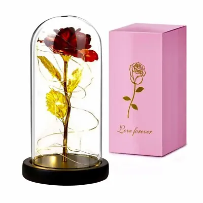 £9.99 • Buy LED Light-Up Rose In Glass Dome Enchanted Red Rose Wedding Birthday Gift For Her