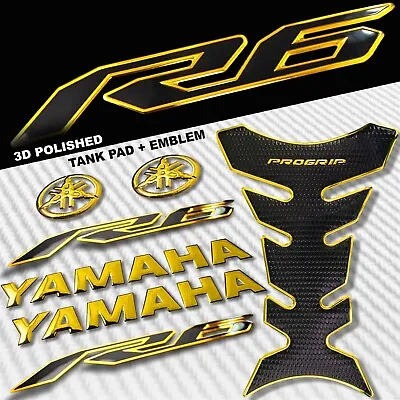 2-tone Chromed Gold Pro Grip Fuel Tank Pad+6  Yamaha Logo+yzf-r6 Emblem Sticker • $37.88