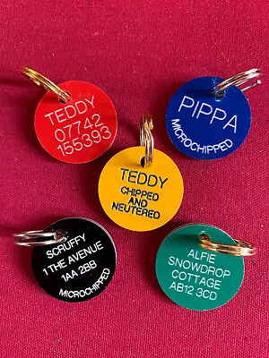 Pet Identity Tags/discs 25mm Engraved Lightweight Durable Laminated Traffolyte • £4.10