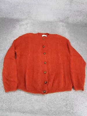 United Colors Of Benetton Sweater Womens Red Knit Mohair Cardigan *Rip • $44.99