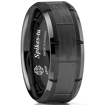 8mm Black Tungsten Ring Hammered Pattern Brushed Wedding Band ATOP Men Jewelry • $23.99