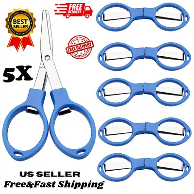 Mini Handy Folding Scissors Stainless Steel Travel Pocket Multi User EDC 5x Blue • $9.99