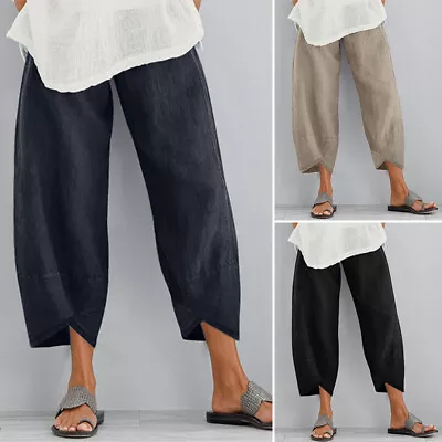 ZANZEA Womens Summer Plain Cropped Pants Casual Wide Leg Yoga Beach Trousers AU • $24.86
