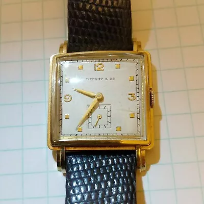 Vintage 14k Gold TIFFANY & Co. Square Wristwatch MOVADO Movement 17 Jewels • $499
