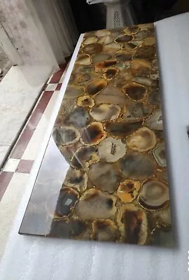 Marble Coffee Table Top Yellow Agate Stone Resin Art Hallway End Table For Hotel • $475