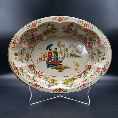 Vintage Daher Decorated Ware Oval Tin Tray With Asian Pagoda Scene Water Theme • $21.99