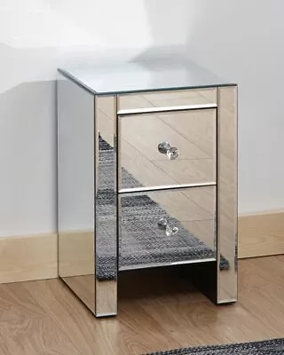 Slim Venetian 2 Drawer Mirrored Furniture Chest Of Drawers Crystal Handles • £96.99
