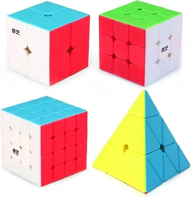 4 Pack Speed Cube Set Speed Cube 2x2 3x3 4x4   Pyramid Magic Cubes Brain Teaser • $16.99
