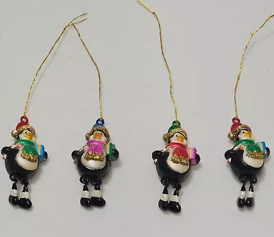 Miniature Christmas Ornament-4 Multicolor Penguins Holding Present & Candy Can • $12