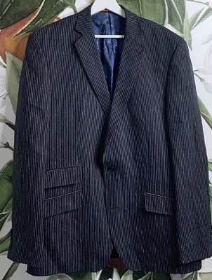 Tallia Men’s Size 44L Linen Black Striped Blazer Jacket Lined New • $39.99