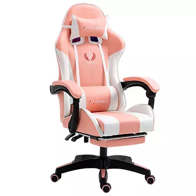 Pink Gaming Chair Office Computer Seating Racing PU Executive Massage Recliner • $117.99