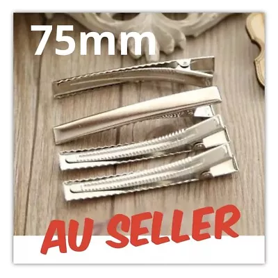 10 X 75mm Silver Metal Plain Girl Hair Clips Alligator Clips DIY Christmas Gift • $1.88