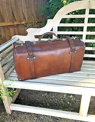 £274.99 • Buy Vintage 1910s 1920s French Leather Suitcase Bag Holdall Portmanteau Case Luggage
