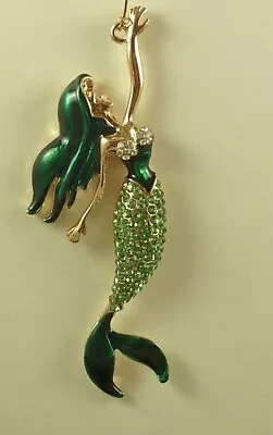 Christmas Ornament Mermaid  Gold Metal Green Enamel & Crystals 4  • $5.95