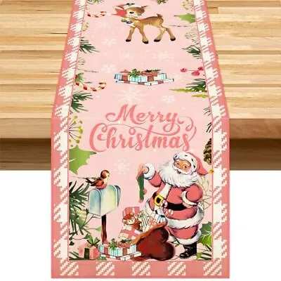 Vintage Christmas Table Decorations Pink Santa Claus Table Runner 72 Inches • $15.37