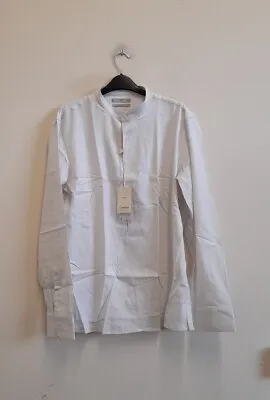 Mango Regular-fit Mao Collar Linen Shirt Size UKS {B80} • $44.95