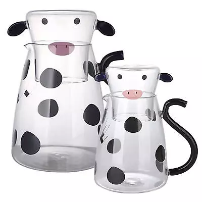 Cow Glass Water Pitcher With Glass Cup Cow Carafe Set For Milk Jug Water Bottle • £93.19