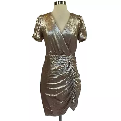 Aidan Mattox Women's Cocktail Dress Size 2 Gold Sequined Short Sleeve Sheath • $49.99