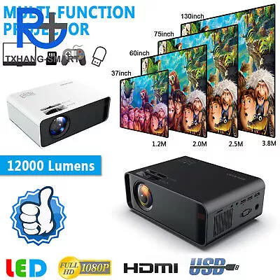 Android 4K 3D HD 1080P 12000Lumen LED Projector WIFI Bluetooth Home Cinema A2TS • £70.09