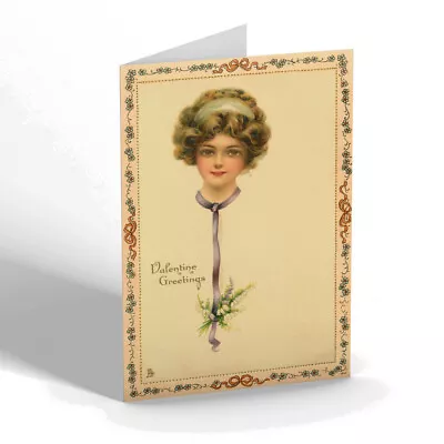 VALENTINES DAY CARD - Vintage Design - Violet Ribbon To Lilies-Of-The-Valley • £4.99