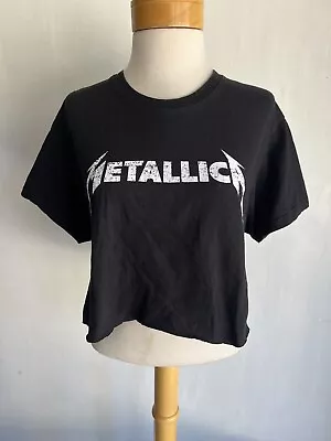 METALLICA (2022) Official Women's Band Logo Black Crop Top T-Shirt Size Large • $19.99