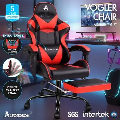 ALFORDSON Gaming Office Chair Racing Executive Footrest Computer Seat PU Leather • $139.95