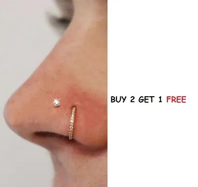 2PC Nose Stud Ring Piercing Segment CZ CRYSTAL Hoop Small Nose Ring Septum • £3.99