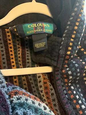 Vtg Colours By Alexander Julian One Size Plush 100% Cotton Belted Robe Bathrobe • $45