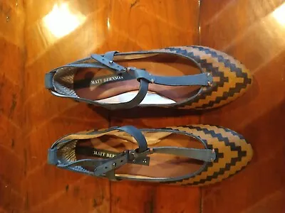 Matt Bernson Wren Genuine Calf Hair Geometric Anthropologie T-Strap Flats 8 9 • $40