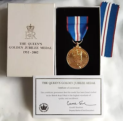 Genuine Queens Golden Jubilee Medal 2002 In Box With Certificate Of Authenticity • £99