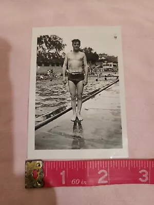 Vintage Photo Handsome Young Man At The Pool In Swimsuit Bathing Suit  • $8.99