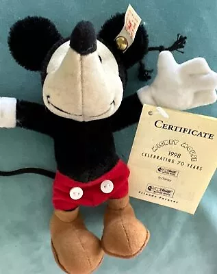 1998 Steiff Mickey Mouse Doll 70 Years Anniversary Hangtag #1294/1928 LE • $16.66