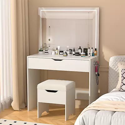 Vanity Desk With Lights Makeup Vanity With Power Strip Vanity Desk Set W/ Stool • $158.39