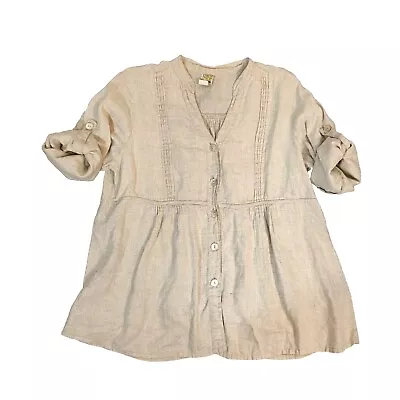 Match Point USA Linen Top Blouse Womens L Beige USA Boho Lagenlook Beach Coastal • $25