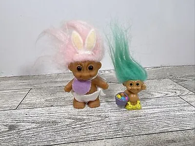 Vintage 2  Baby Russ Troll Pink Hair Easter Bunny Ears Plus Extra Tiny Troll • $8.40