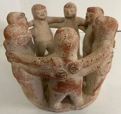 $50 • Buy Large Aztec/Mayan Circle Of 7 Friends Terracotta/Clay Candle Holder Art Pottery