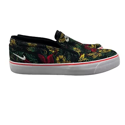 Nike Mens 8.5 Shoes Toki Slip Black Floral Textile Print Loafer 724761-617 • $33.95