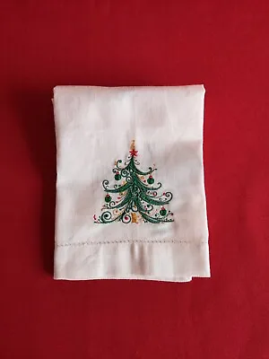 £44.99 • Buy Embroidered Christmas Napkins Christmas Tree Cotton Linen Napkins Set Of 4