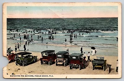 Pablo Beach FL Bathers C1920s Autos Cars On Beach Waves Florida WB Postcard P9 • $3