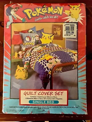 Vintage 90s Pokemon Catch Them All Pikachu Ash Single Bed Quilt Cover Set • $249.99