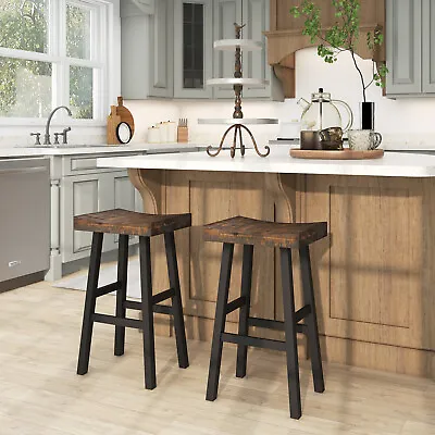19  Saddle Bar Stools Set Of 2 Solid Wood Bar Chairs W/ Seat & Wood Footrest • $149.99