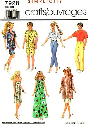 Vintage 1986 Barbie & Ken Clothes Pattern Reproduction Simplicity 7928 • $8.95