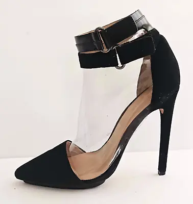 L.A.M.B. Gwen Stefani Blk Suede High Heel Double Blk Leather Ankle Straps Sz 10 • $42
