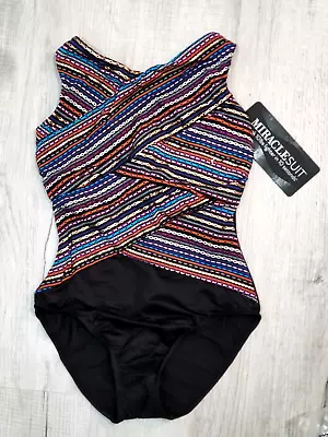 Miraclesuit Shimmer Links Brio Women's One Piece Swimsuit Black/Multi Size 10  • $80